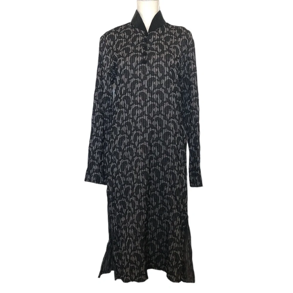 MANYAVAR Kurta Men's Size Medium Black Gray Multicolor Floral Printed